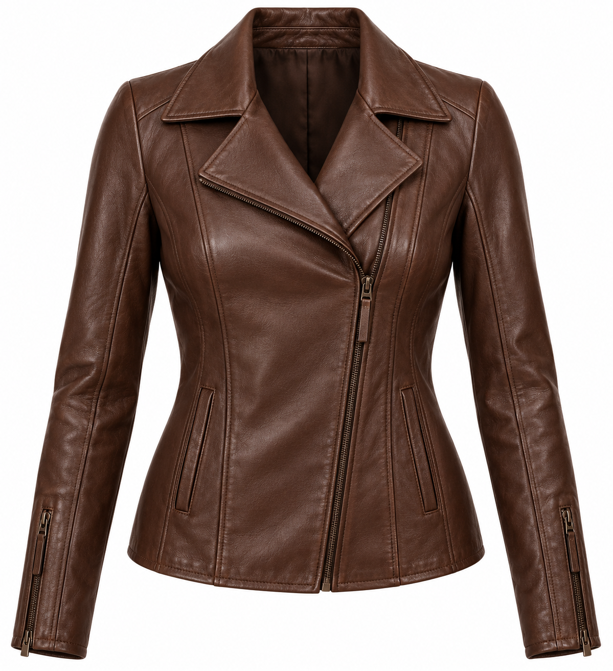 W001 brown leather jacket front view