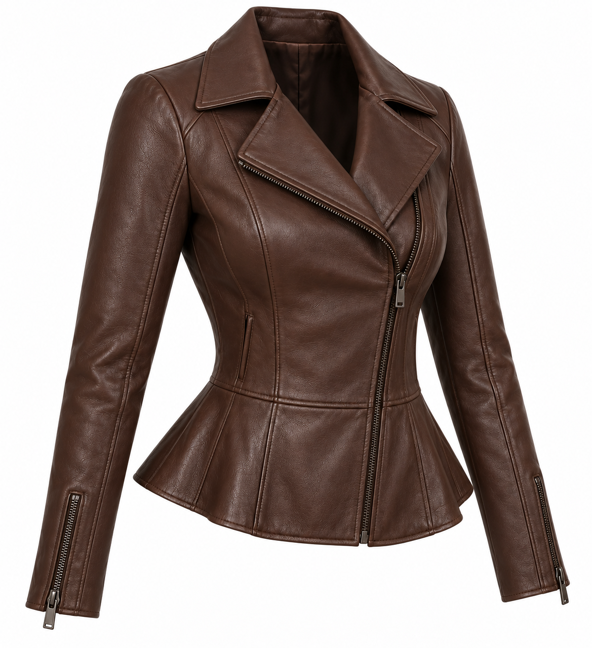 W002 brown leather jacket angle view