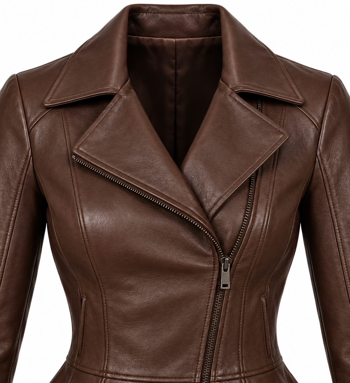 W002 brown leather jacket detail view