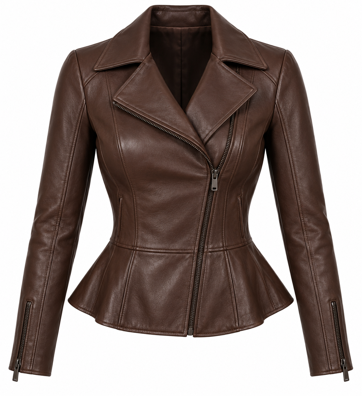 W002 brown leather jacket front view