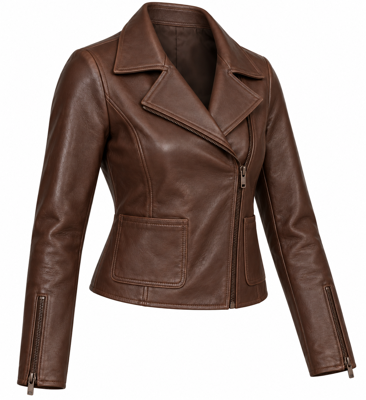 W003 brown leather jacket angle view