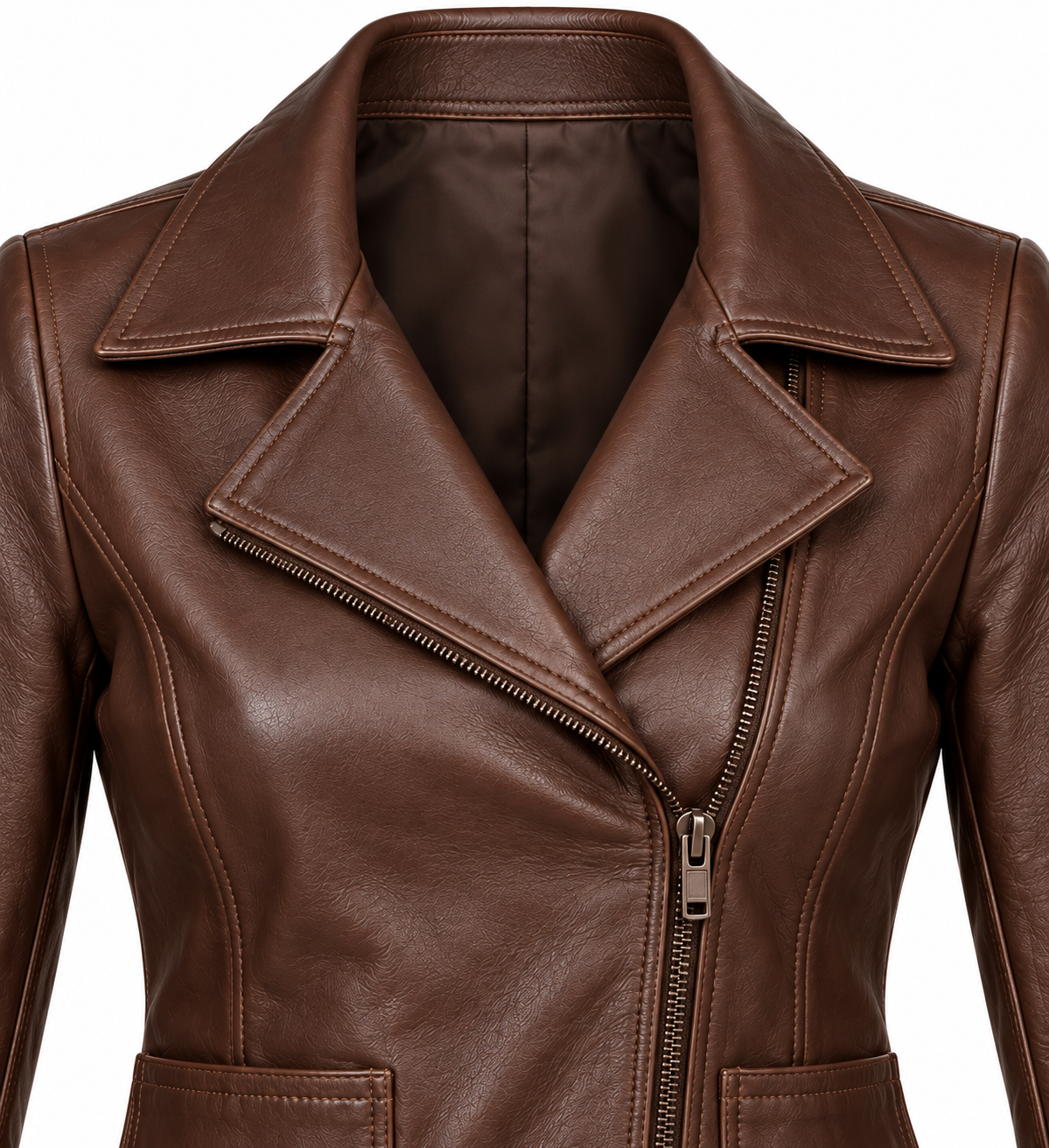 W003 brown leather jacket detail view