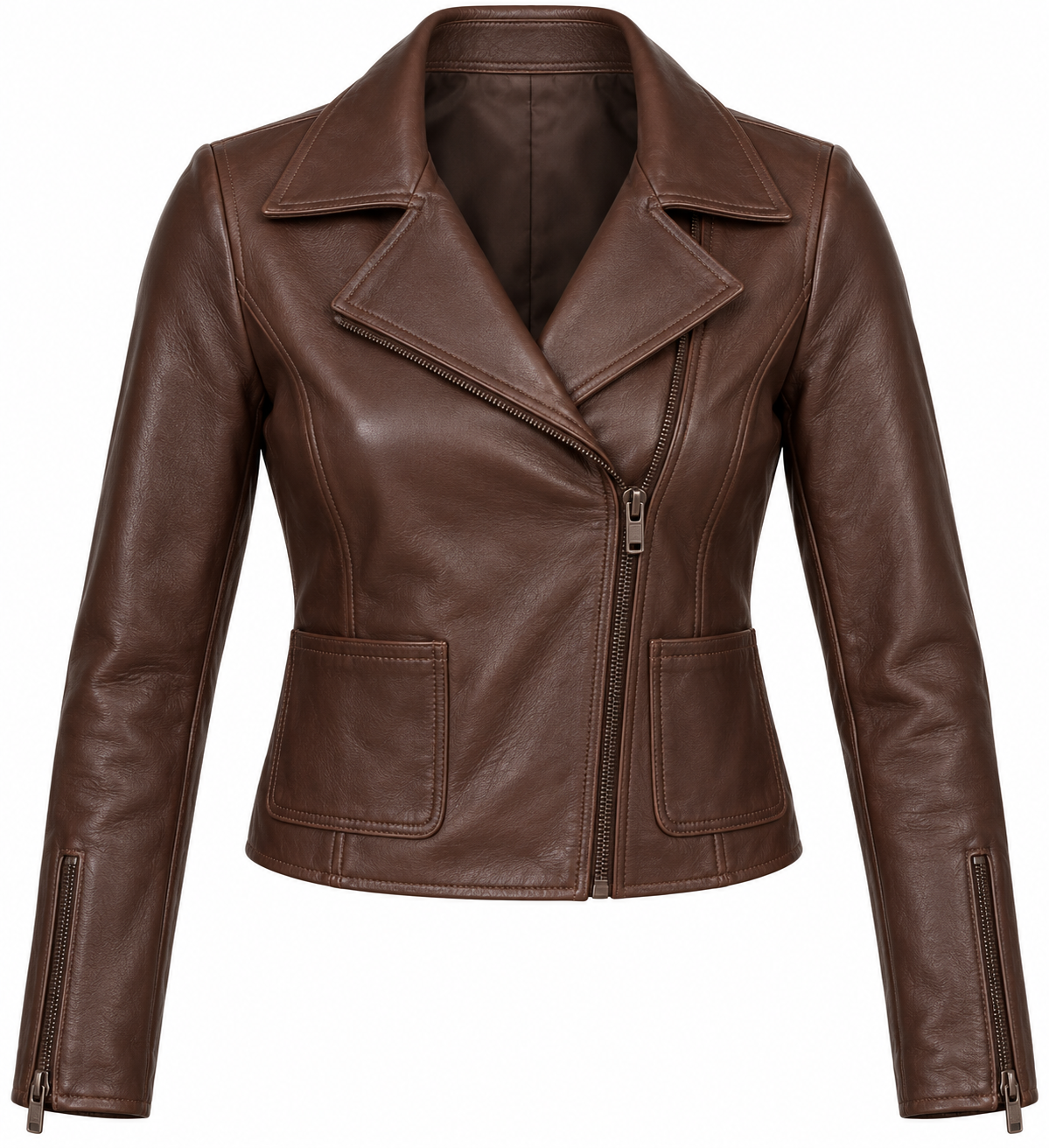 W003 brown leather jacket front view