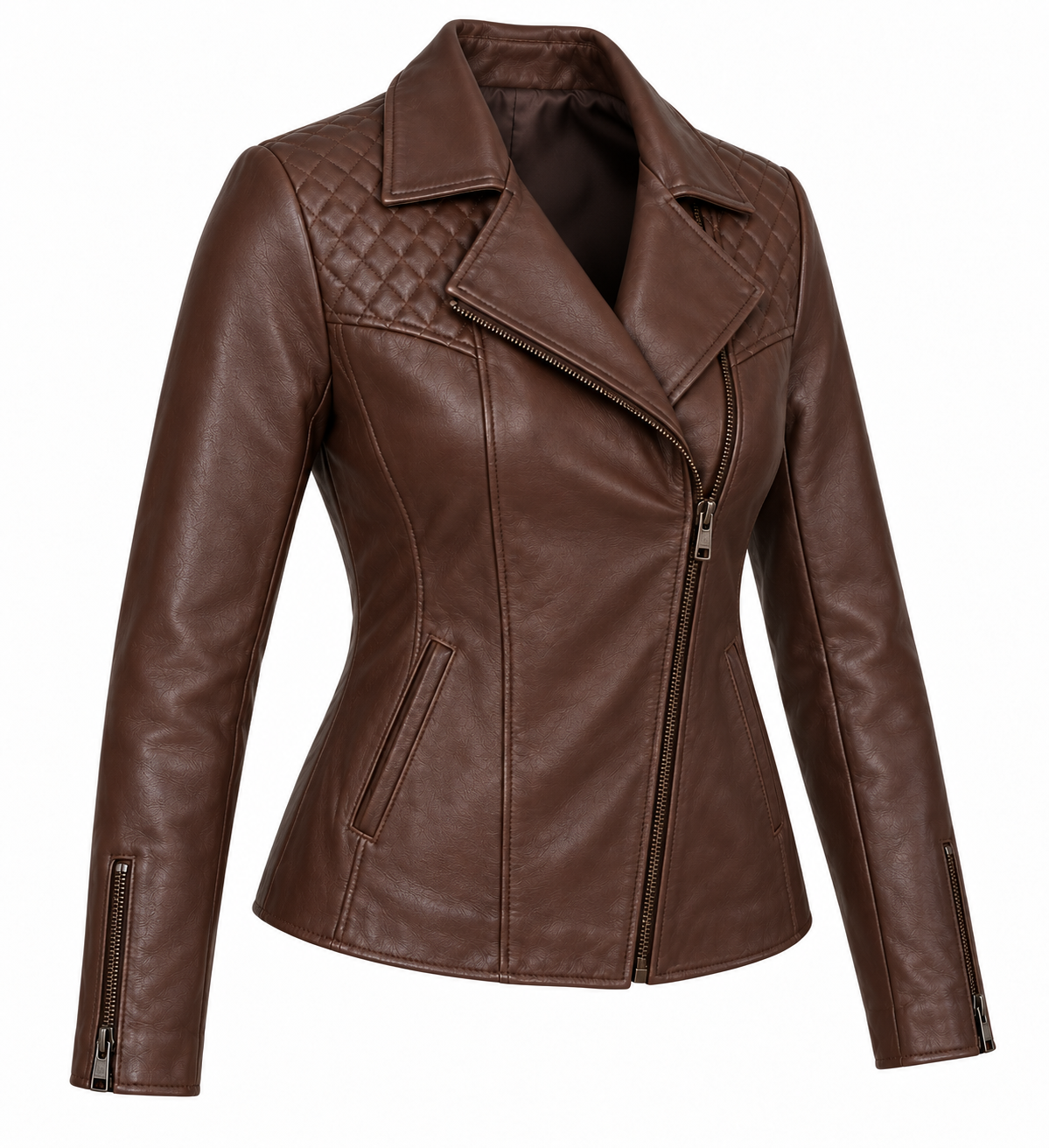 W004 brown leather jacket angle view