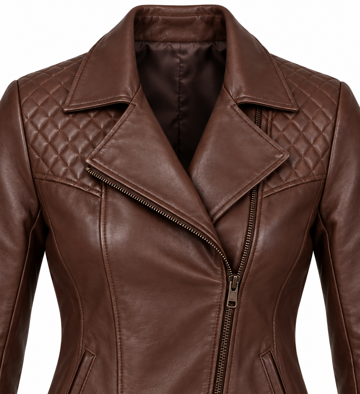 W004 brown leather jacket detail view