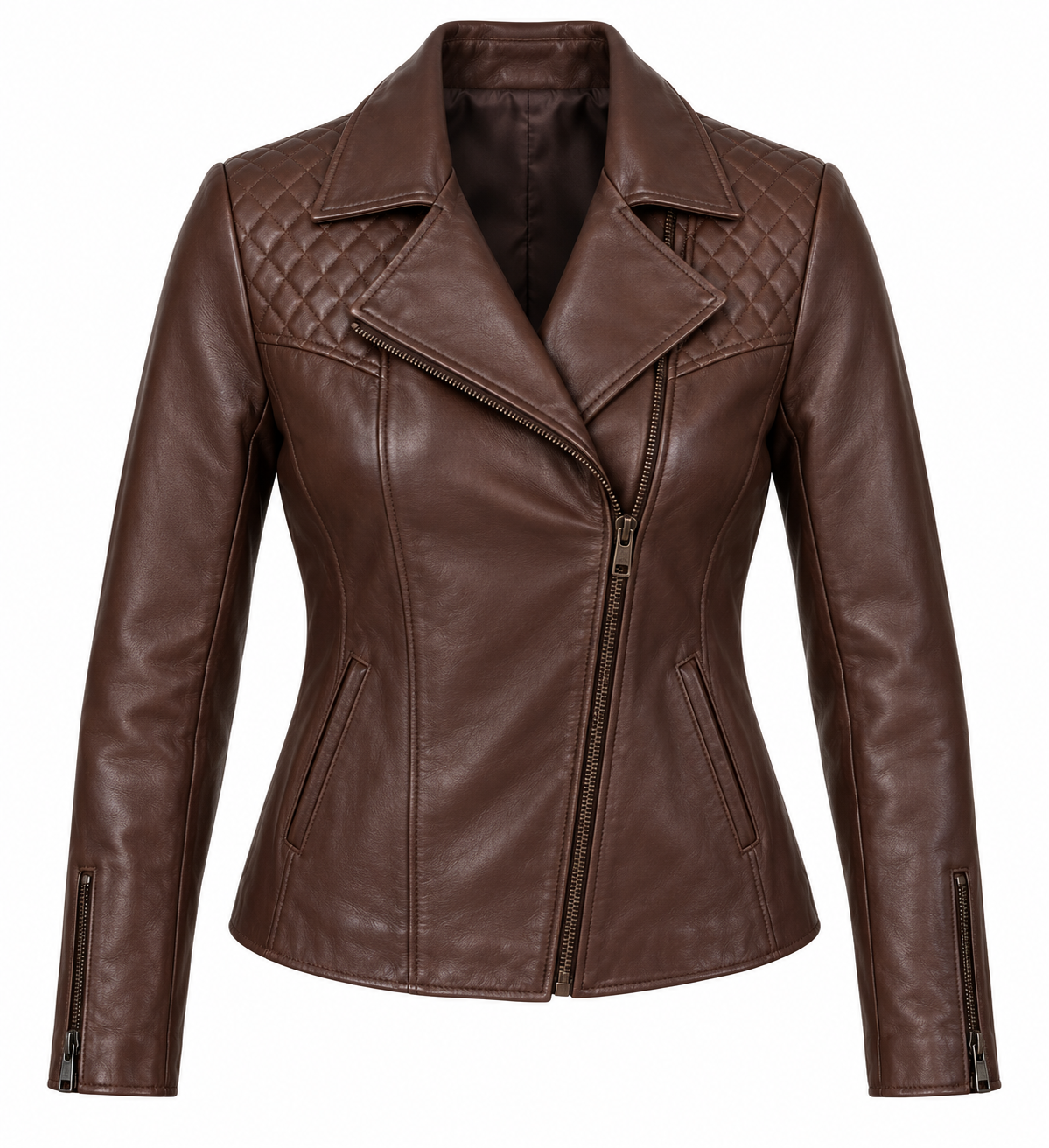 W004 brown leather jacket front view