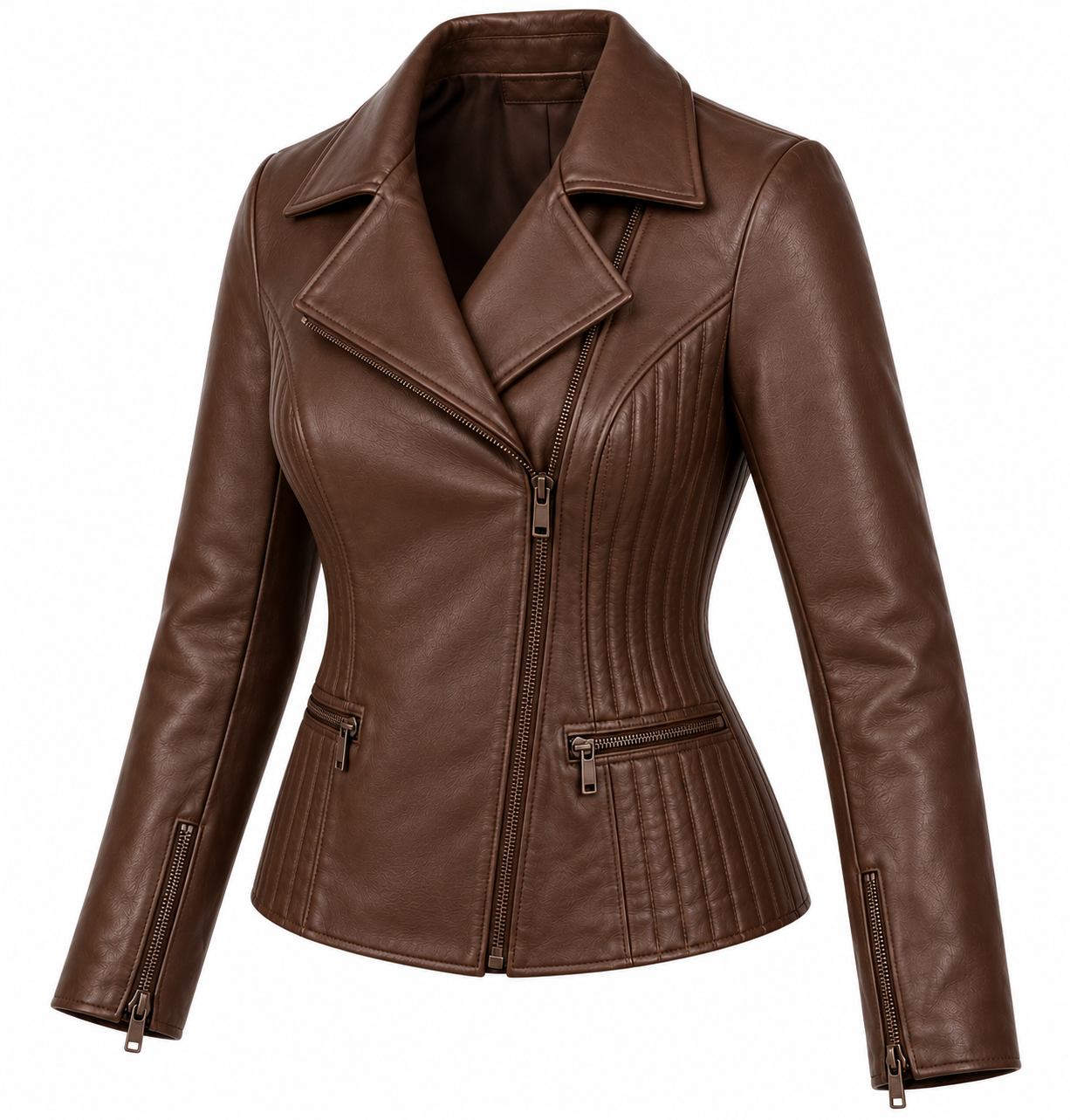 W005 brown leather jacket angle view