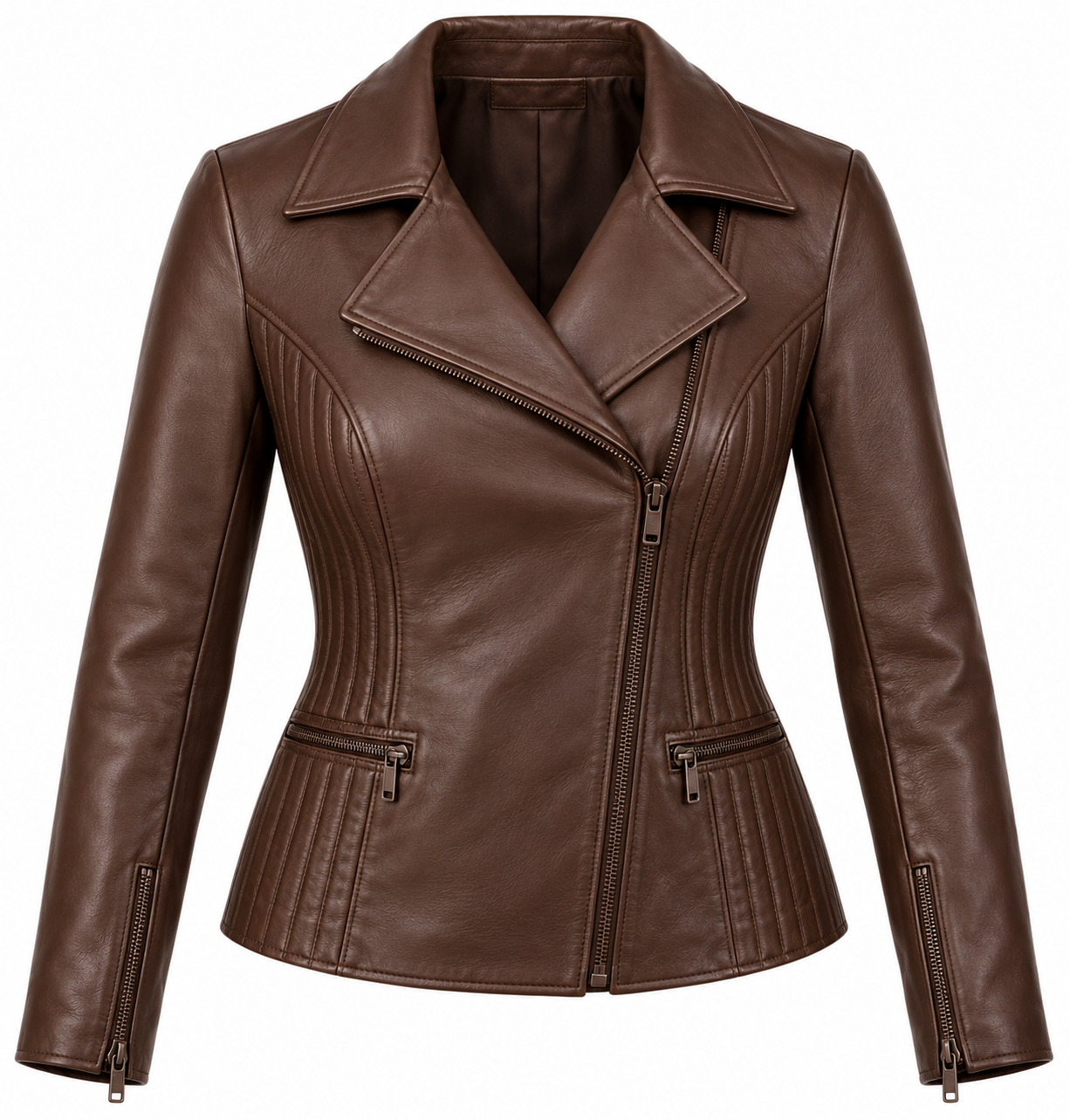 W005 brown leather jacket front view