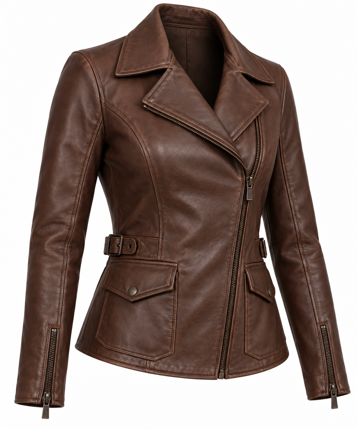 W006 brown leather jacket angle view