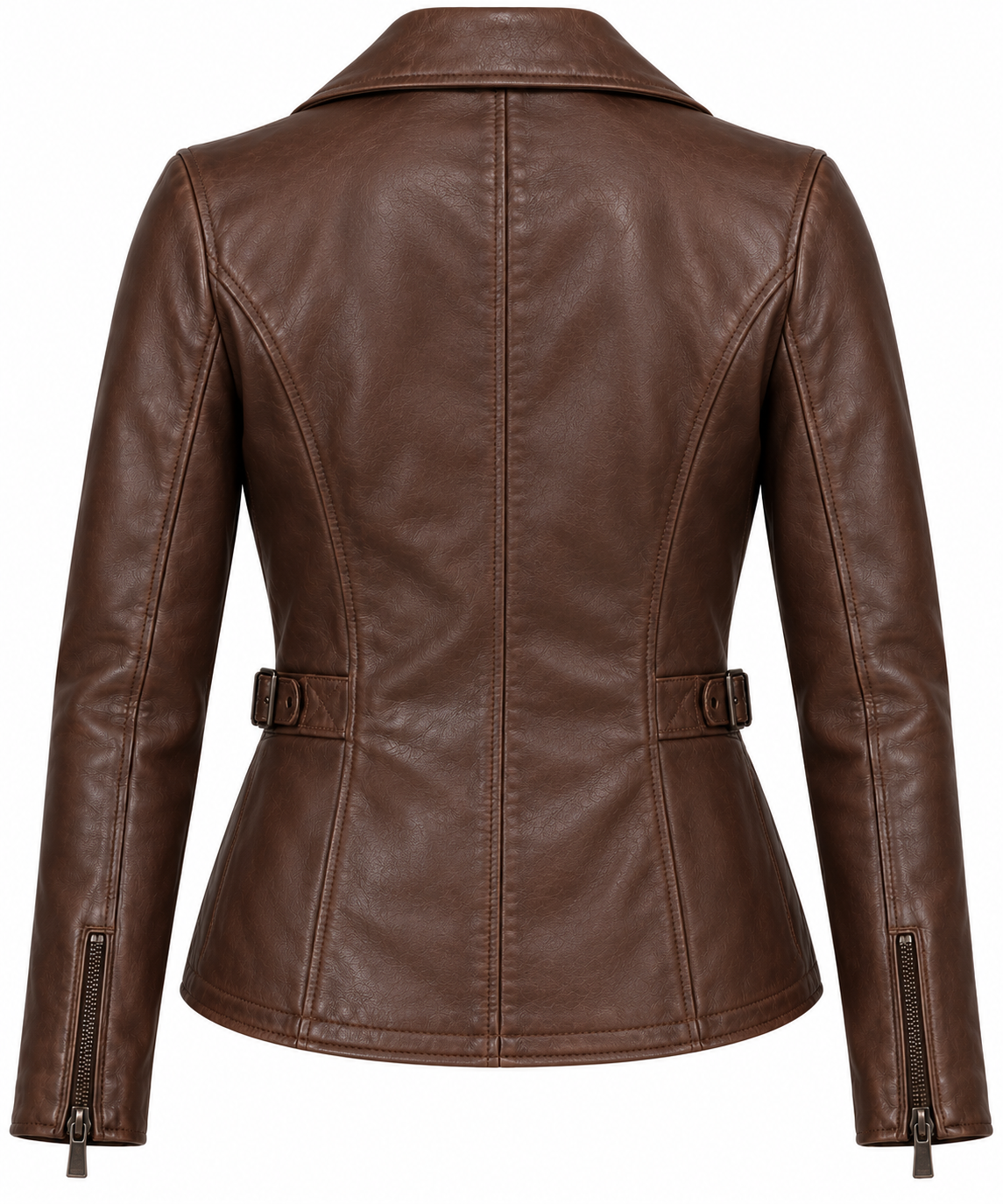 W006 brown leather jacket back view