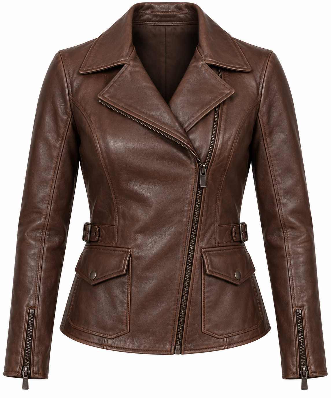 W006 brown leather jacket front view