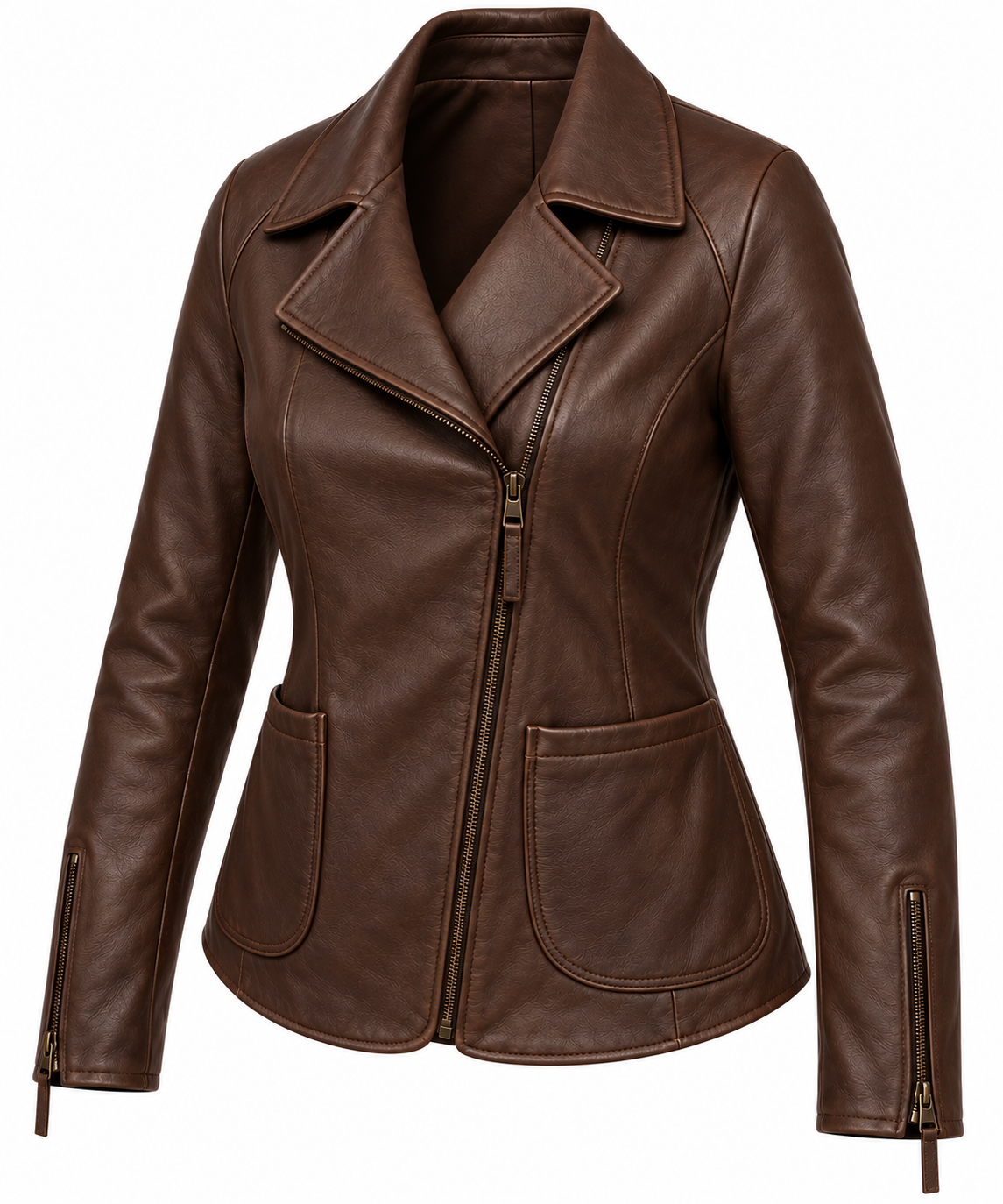 W007 brown leather jacket angle view
