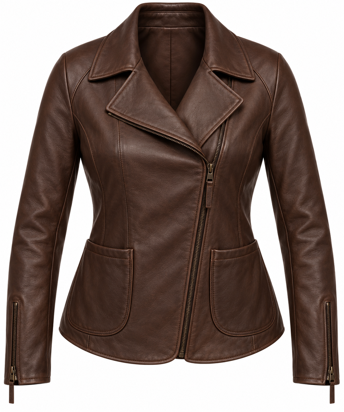W007 brown leather jacket front view