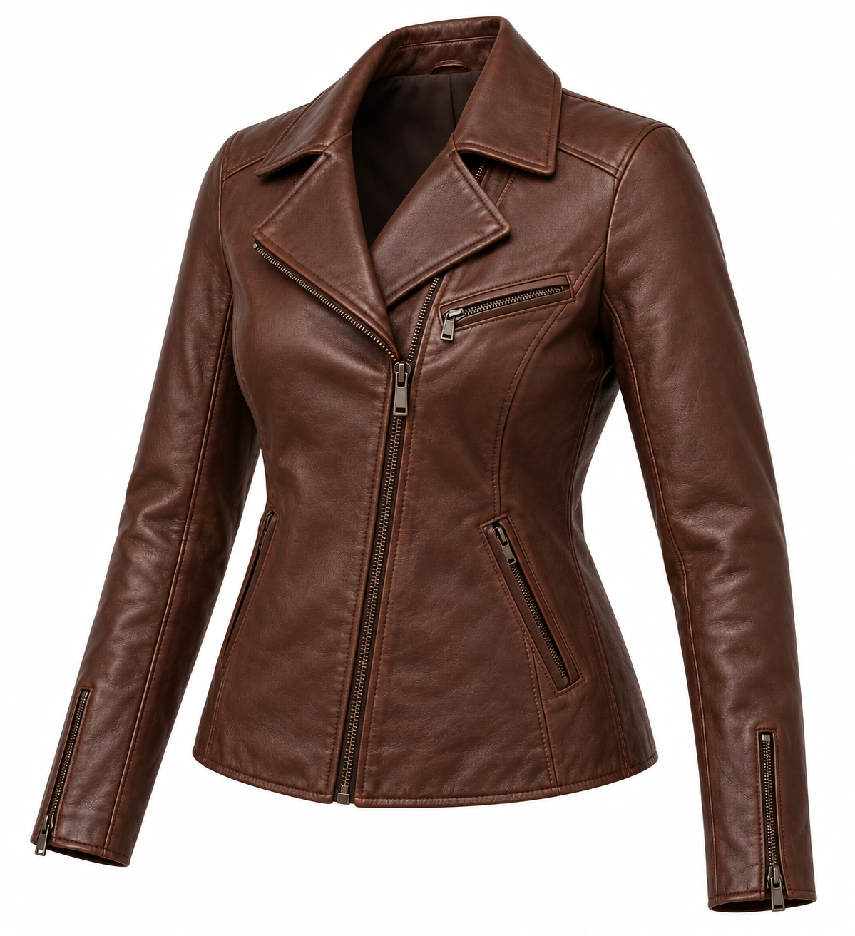 W008 brown leather jacket angle view