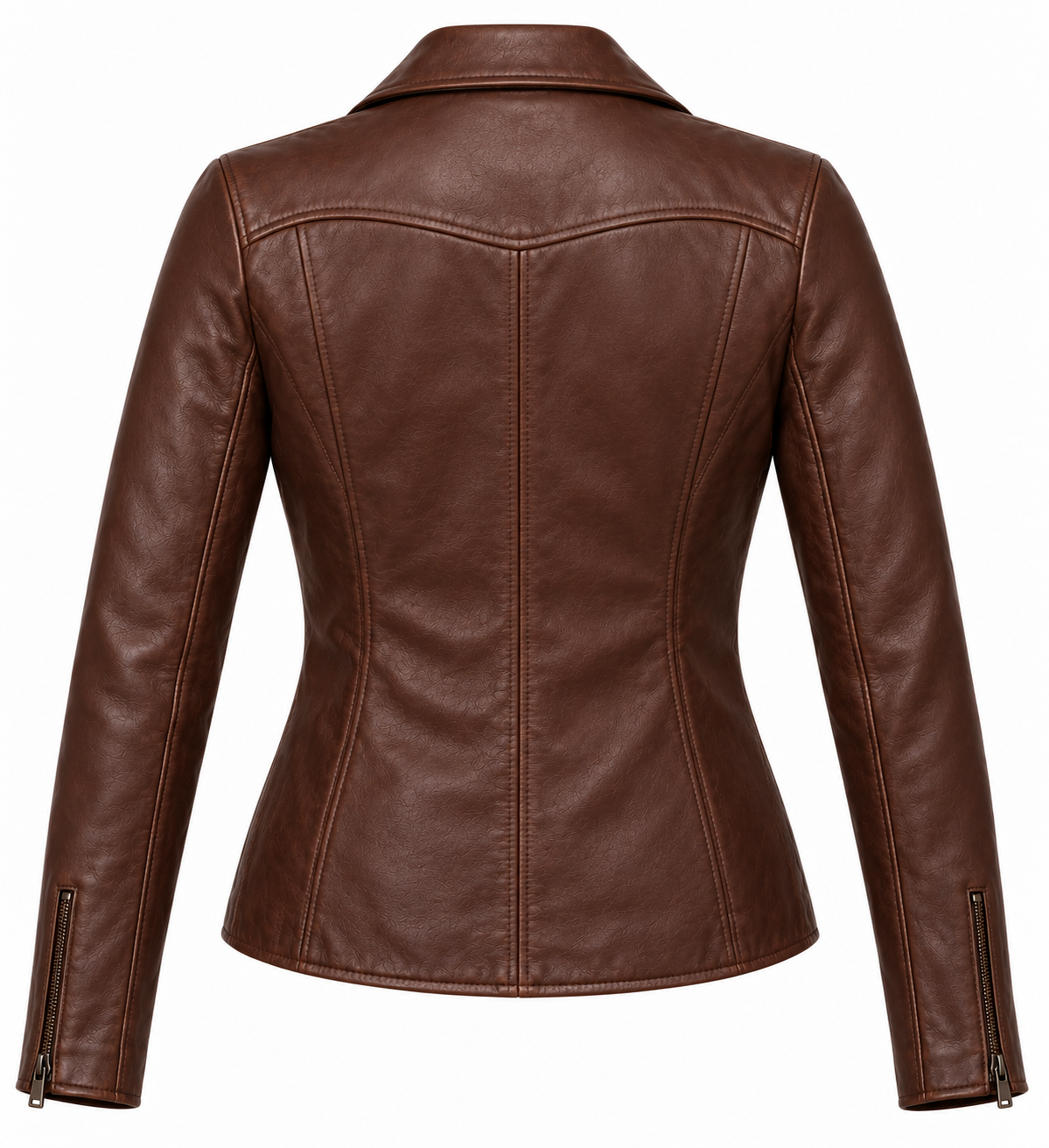 W008 brown leather jacket back view
