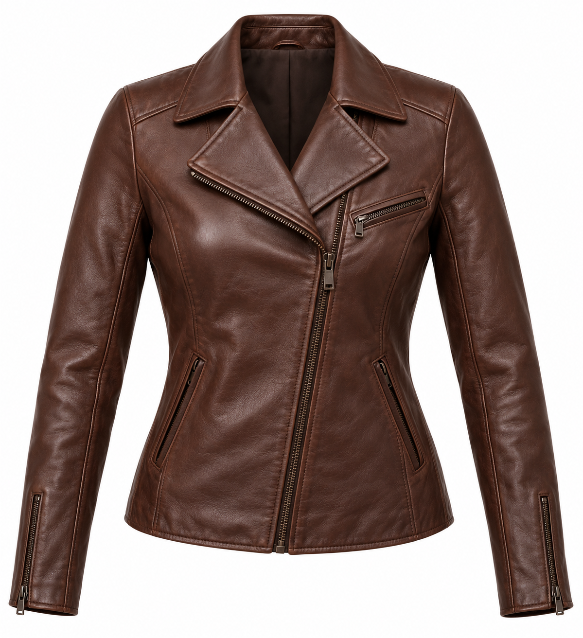 W008 brown leather jacket front view