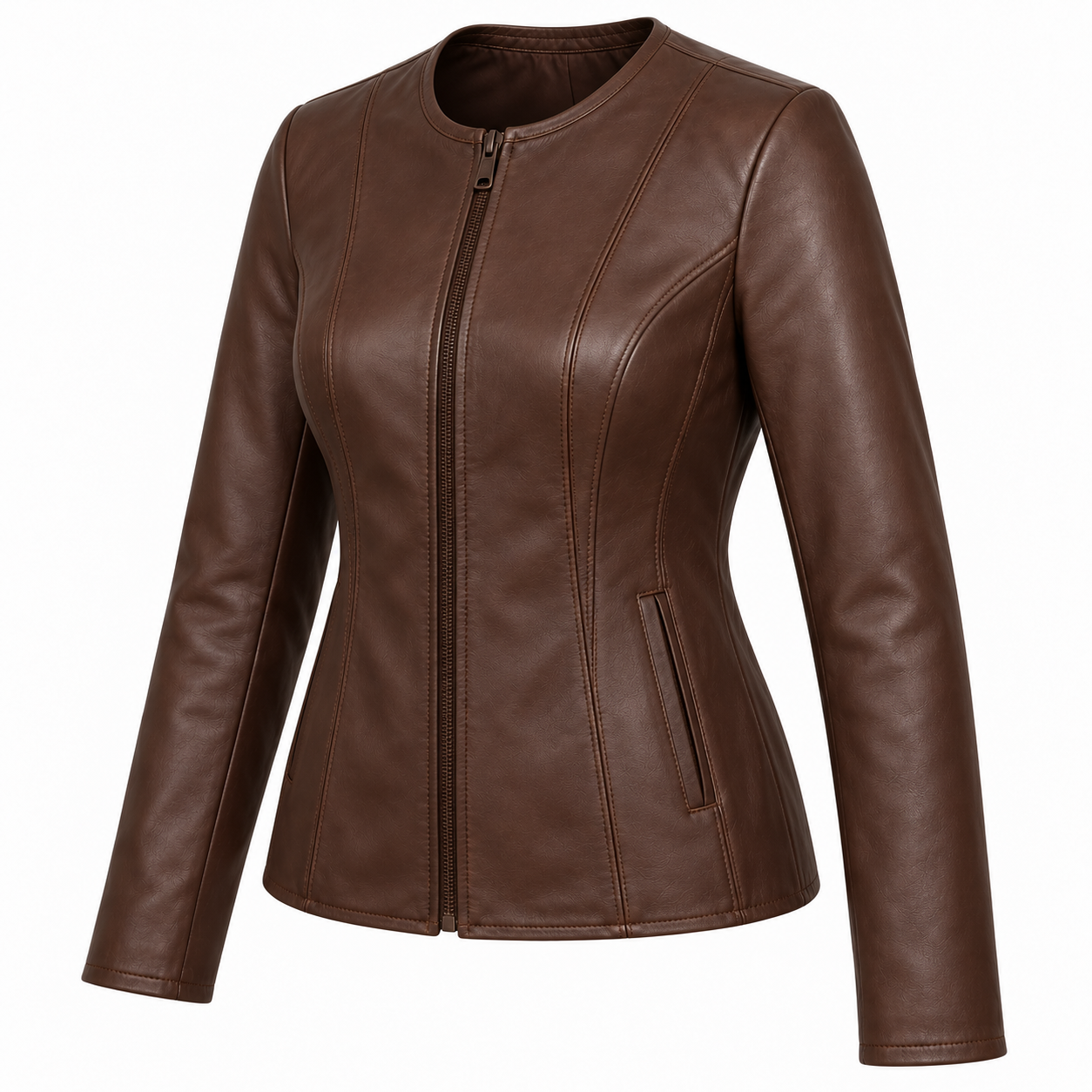 W011 brown leather jacket angle view