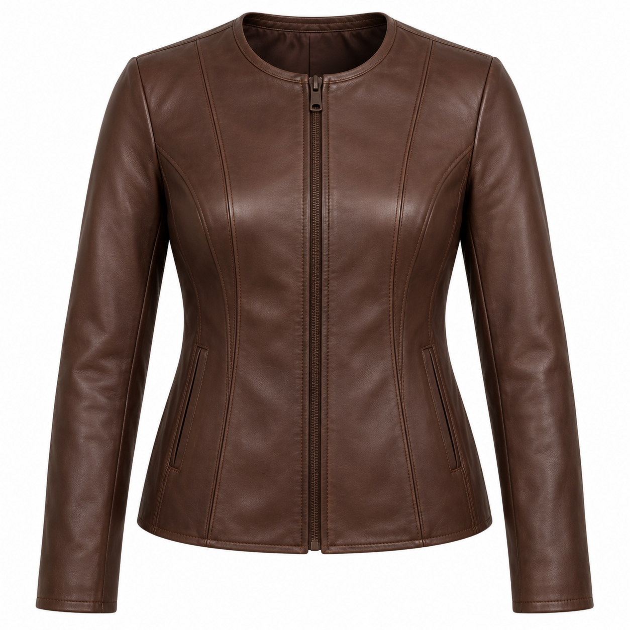 W011 brown leather jacket front view