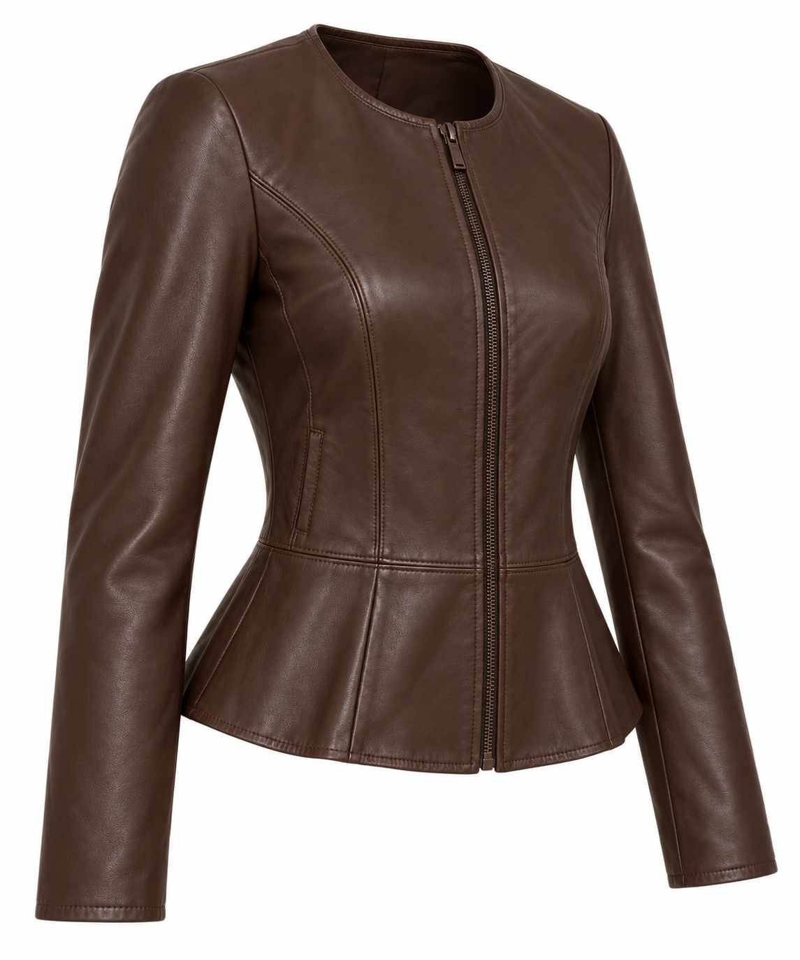 W012 brown leather jacket angle view