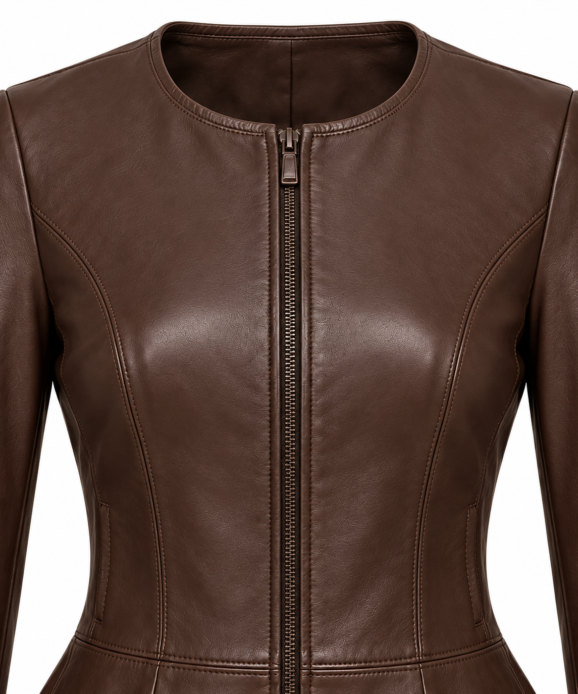 W012 brown leather jacket detail view