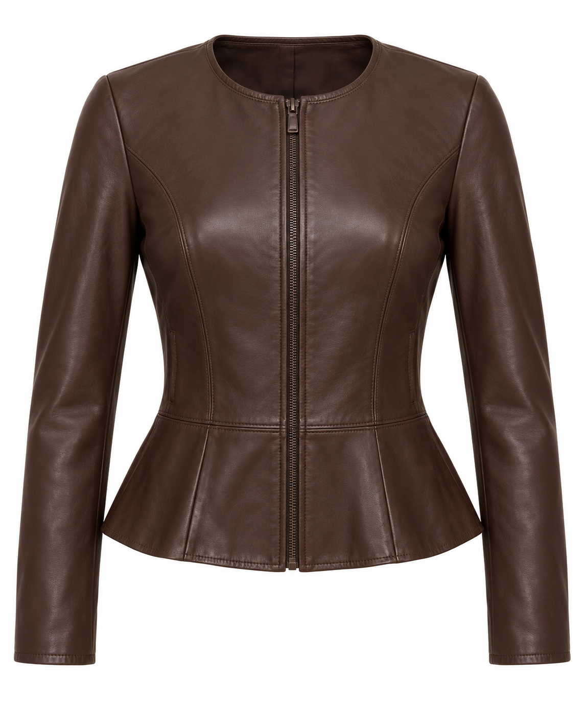 W012 brown leather jacket front view