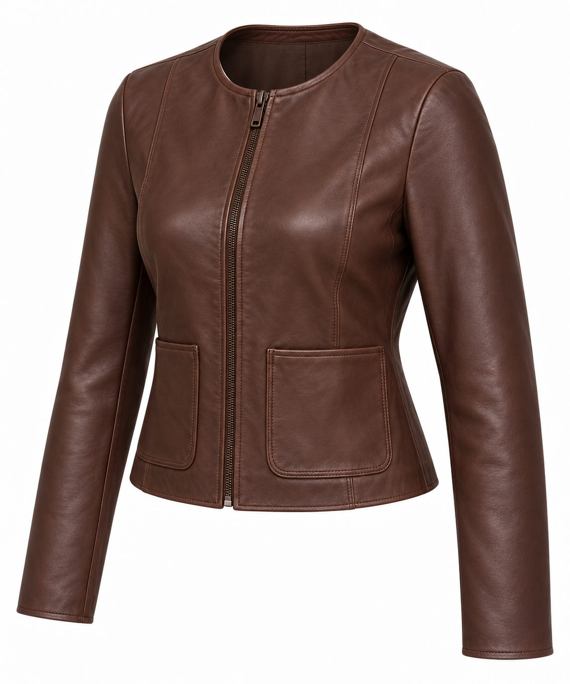 W013 brown leather jacket angle view