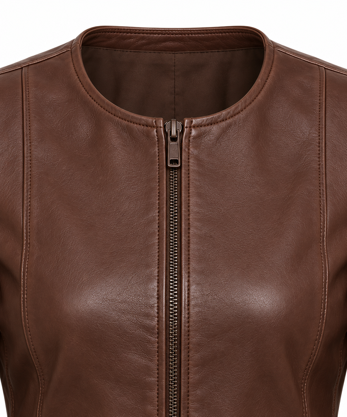 W013 brown leather jacket detail view