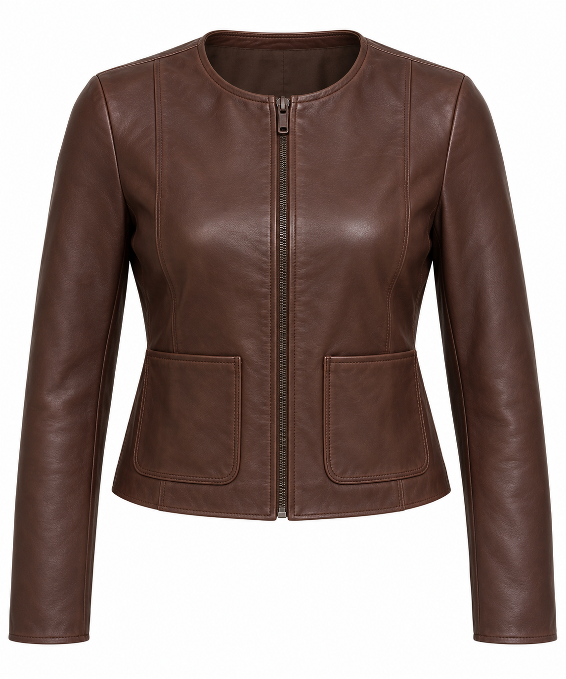 W013 brown leather jacket front view