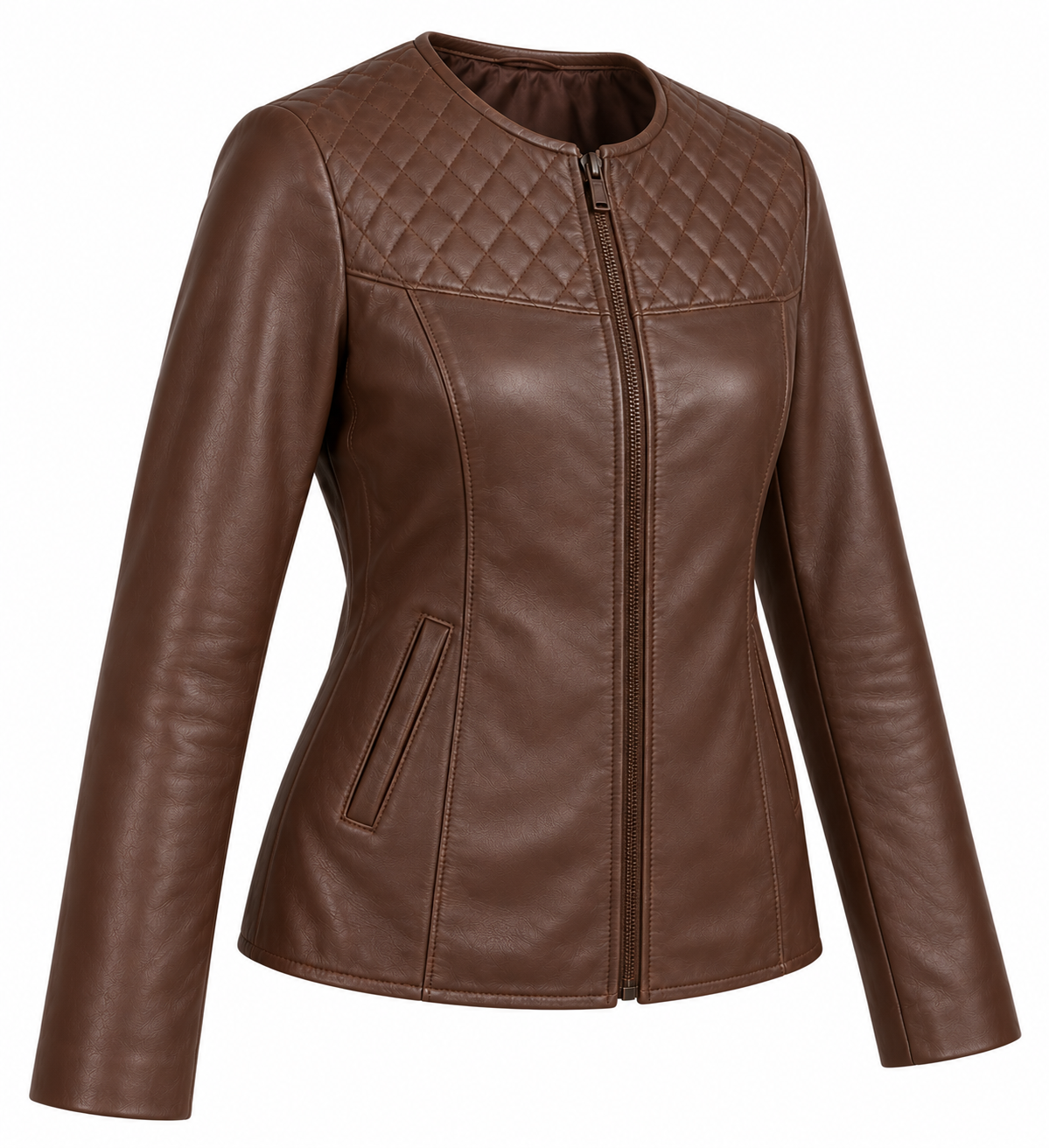 W014 brown leather jacket angle view
