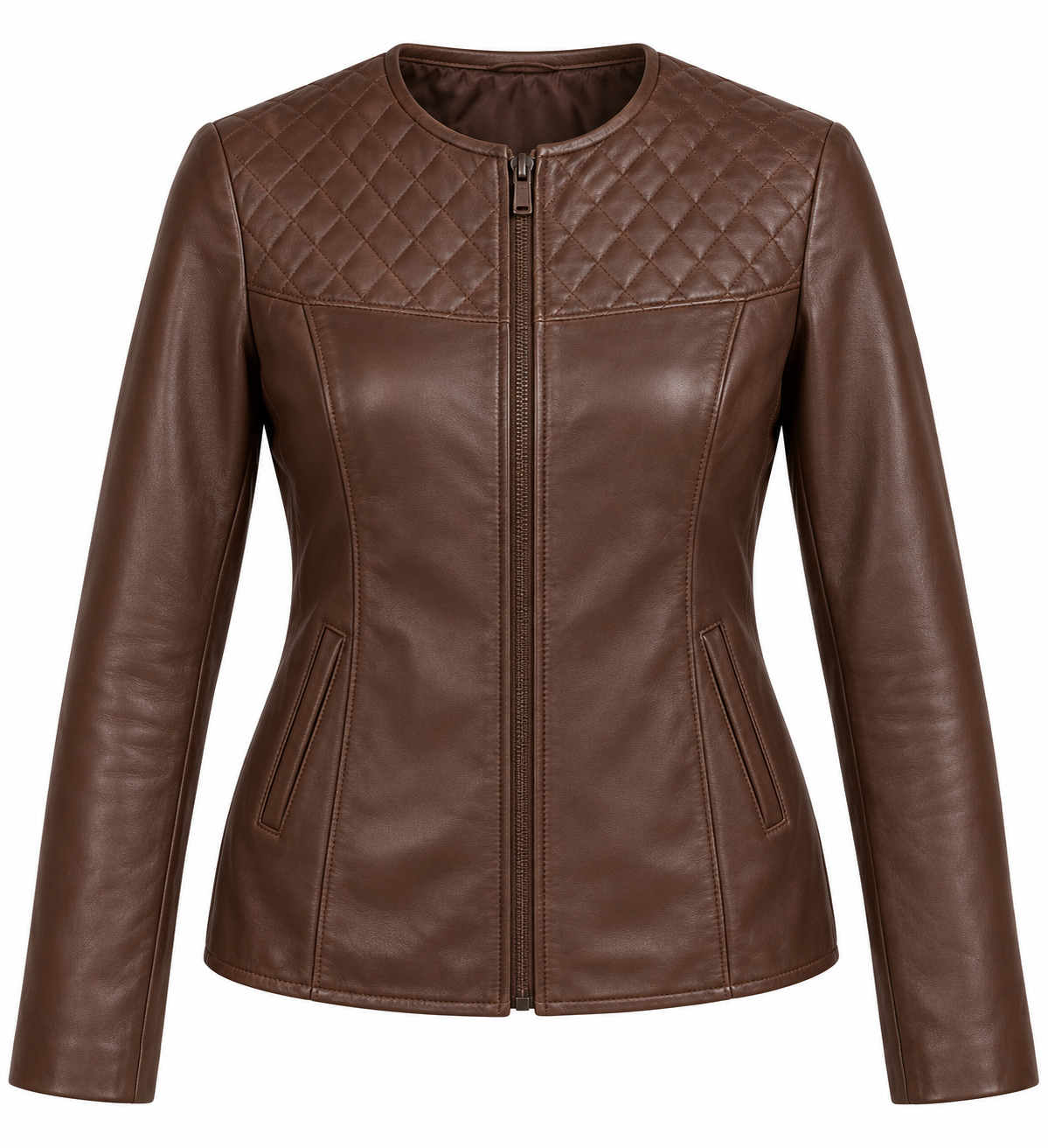W014 brown leather jacket front view