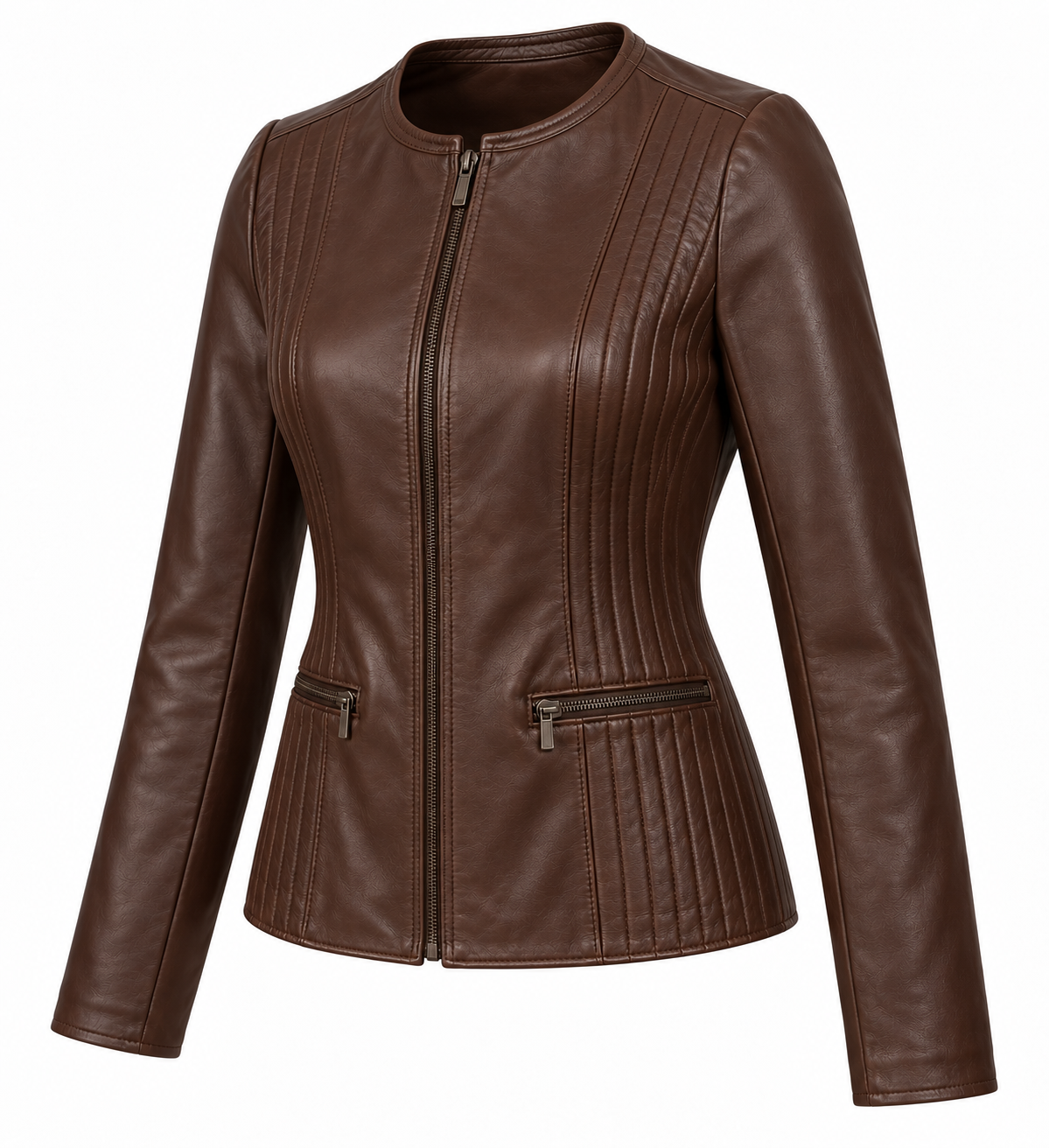 W015 brown leather jacket angle view