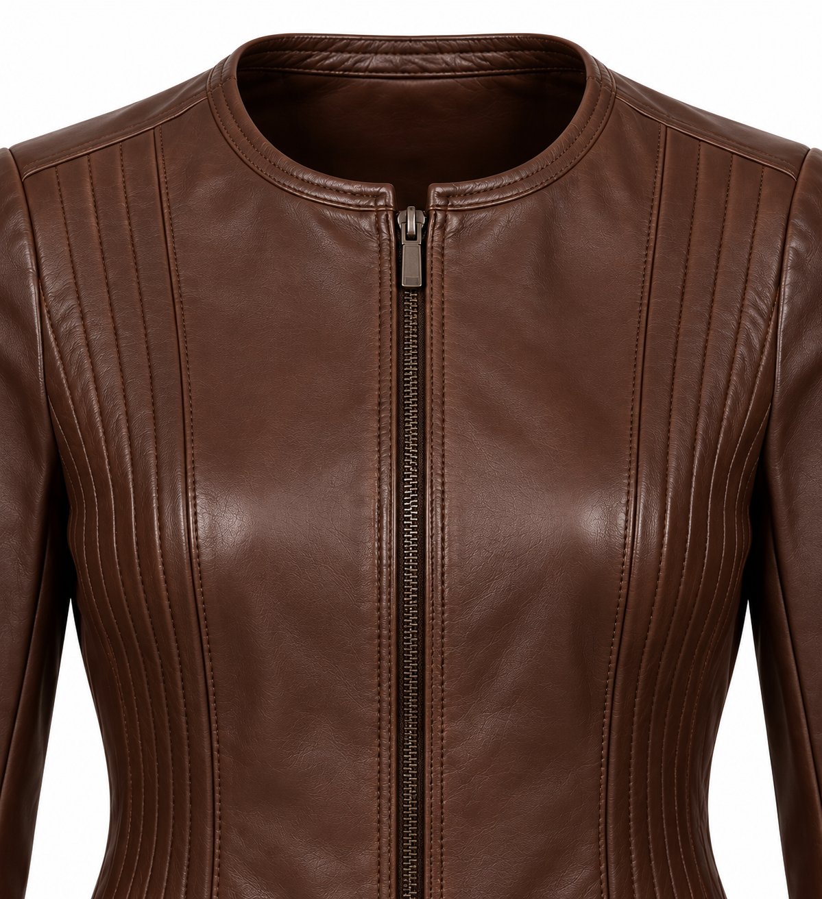 W015 brown leather jacket detail view