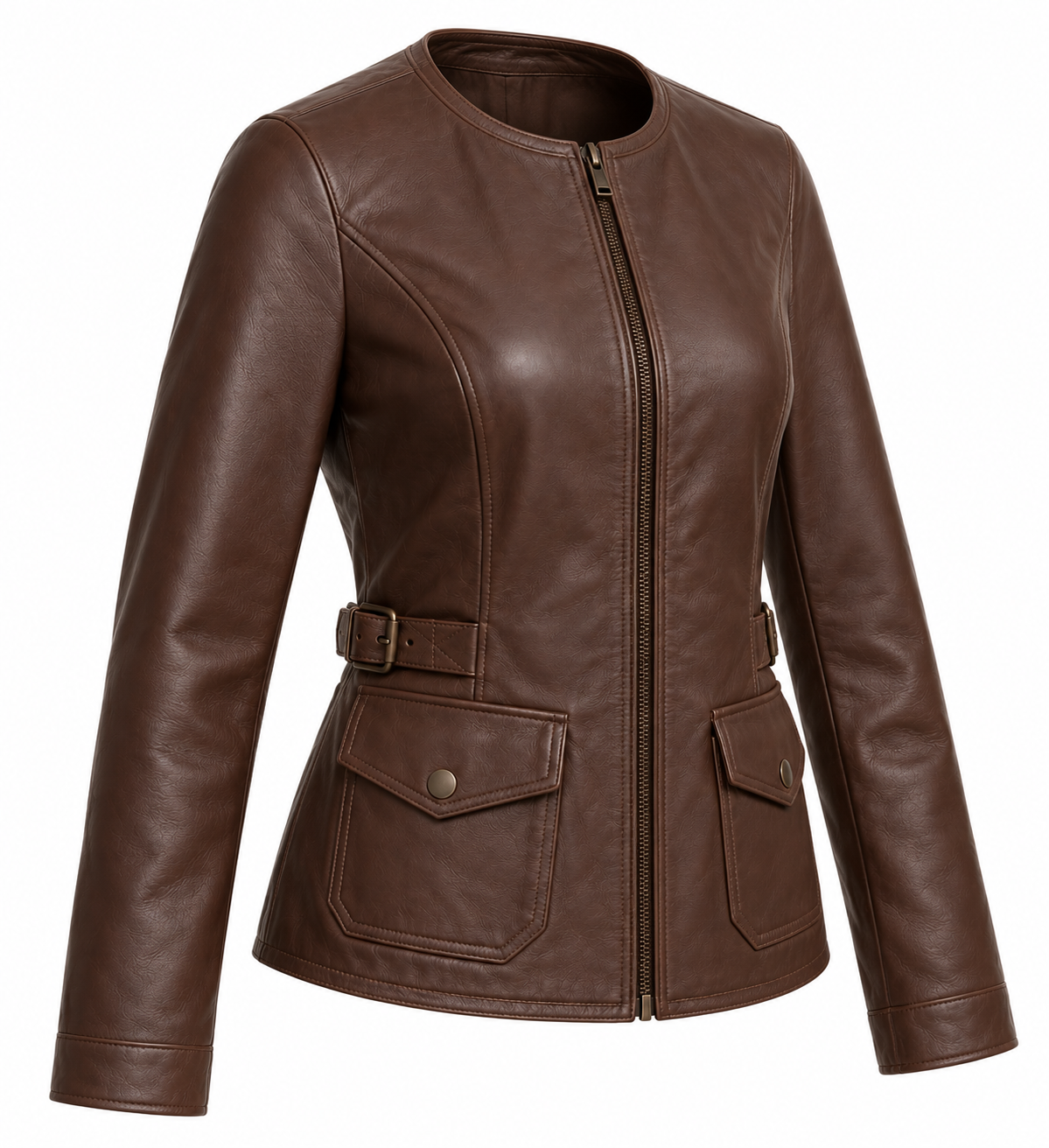 W016 brown leather jacket angle view