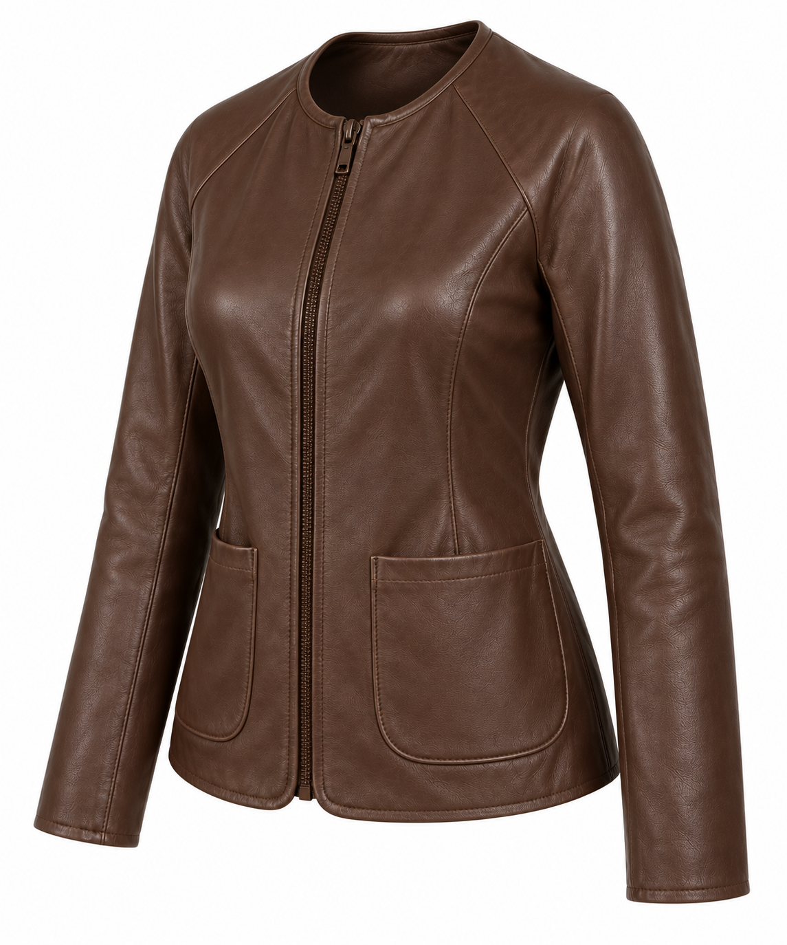 W017 brown leather jacket angle view