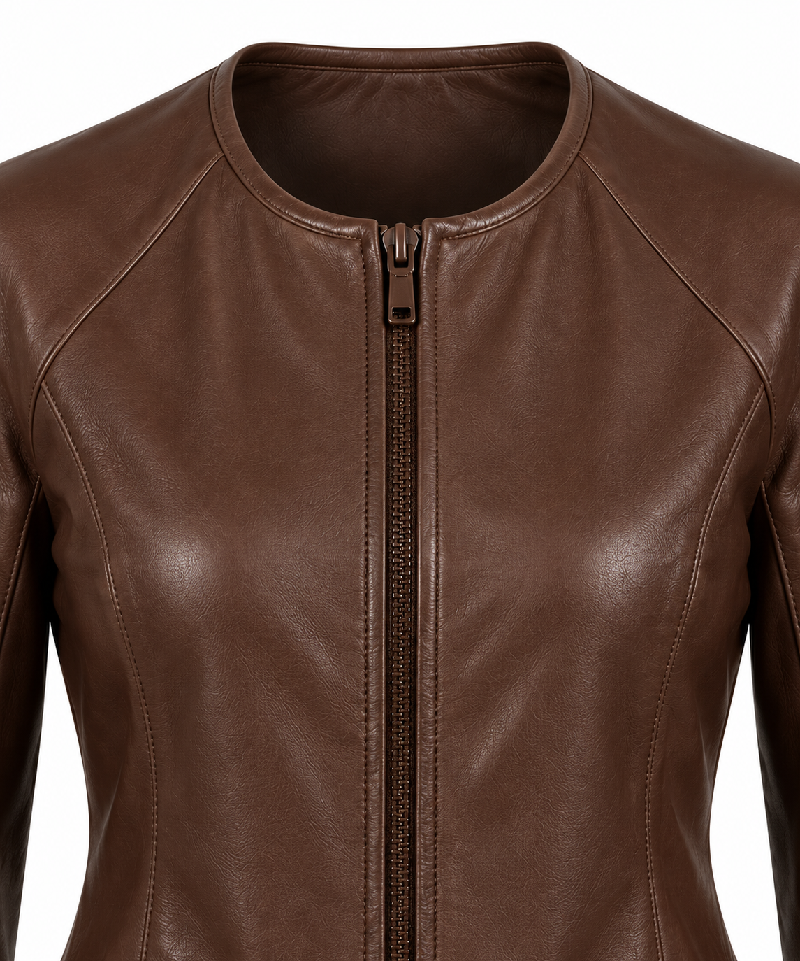 W017 brown leather jacket detail view