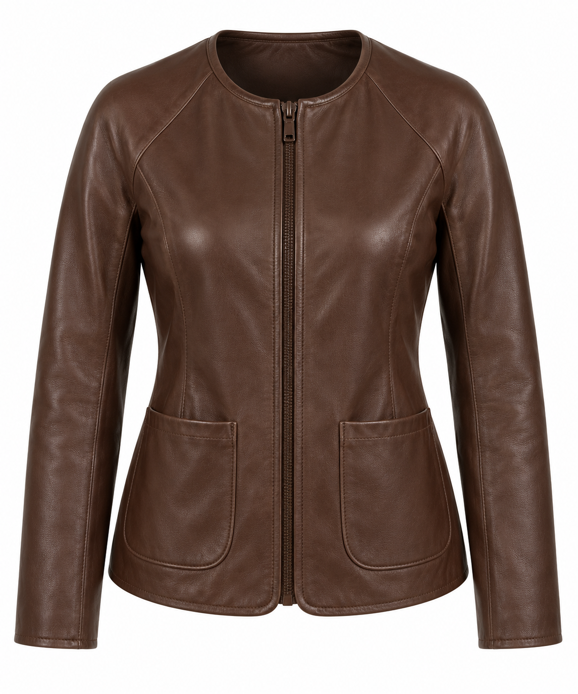 W017 brown leather jacket front view