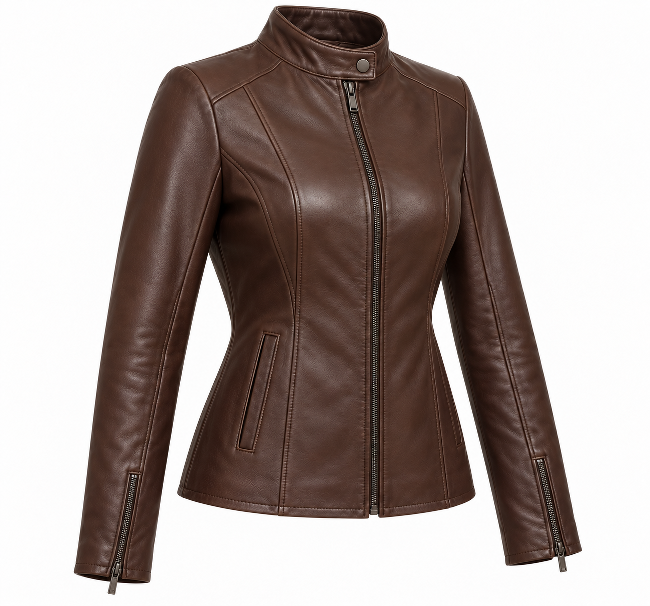 W021 brown leather jacket angle view