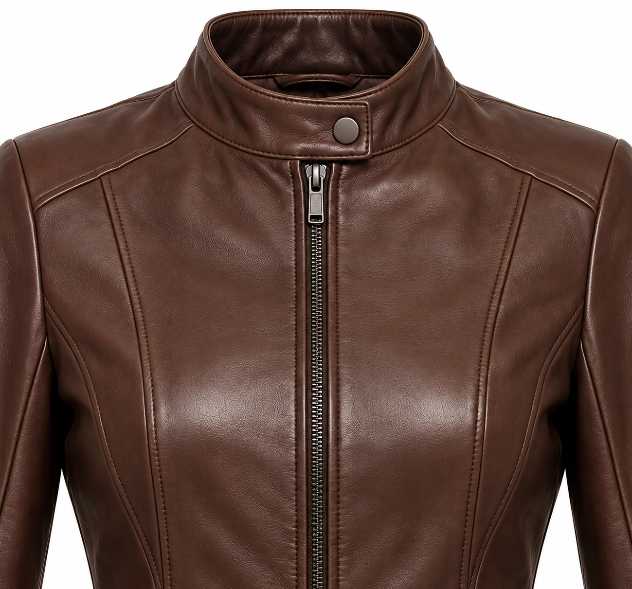 W021 brown leather jacket detail view