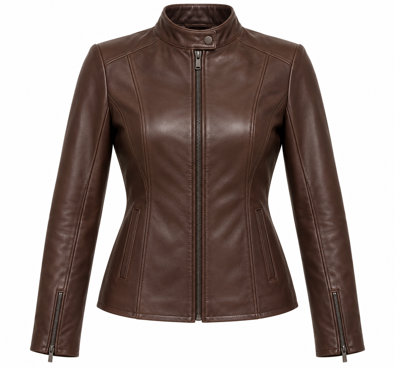 W021 brown leather jacket front view