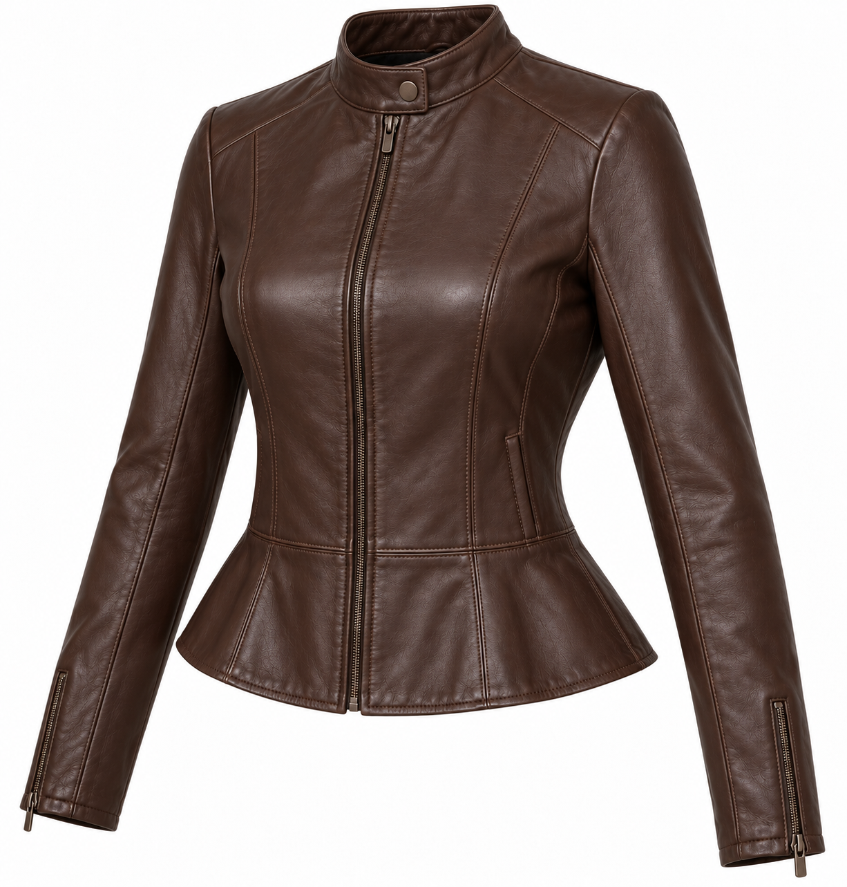 W022 brown leather jacket angle view