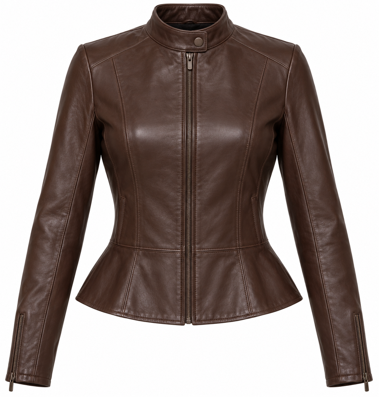 W022 brown leather jacket front view