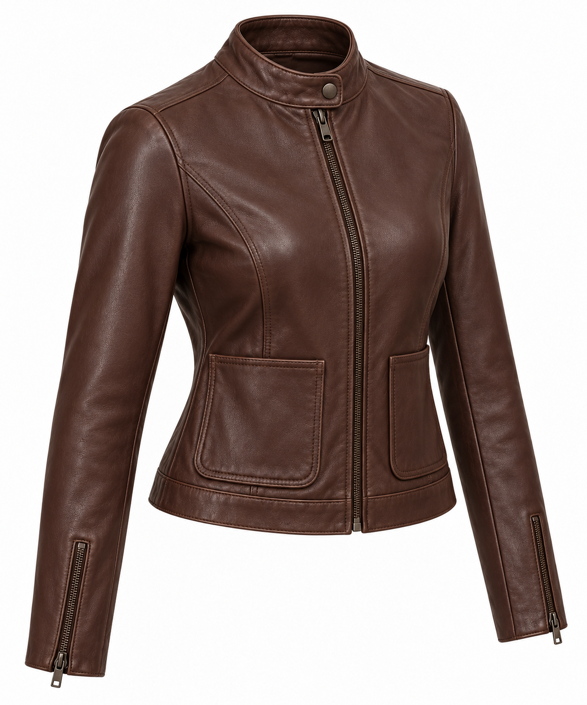 W023 brown leather jacket angle view