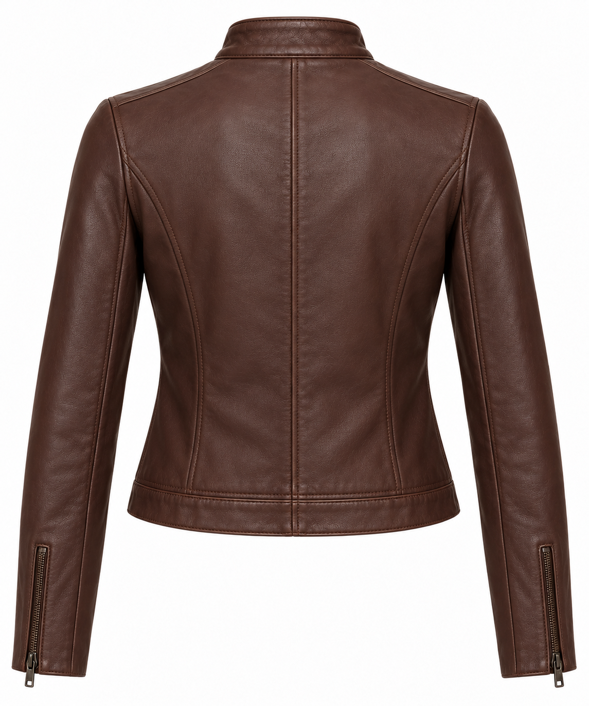 W023 brown leather jacket back view