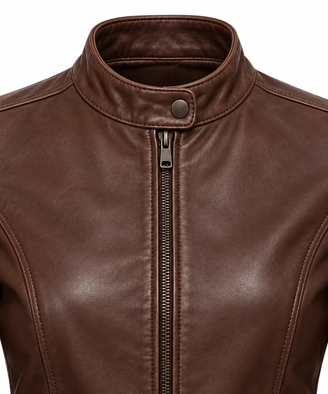W023 brown leather jacket detail view