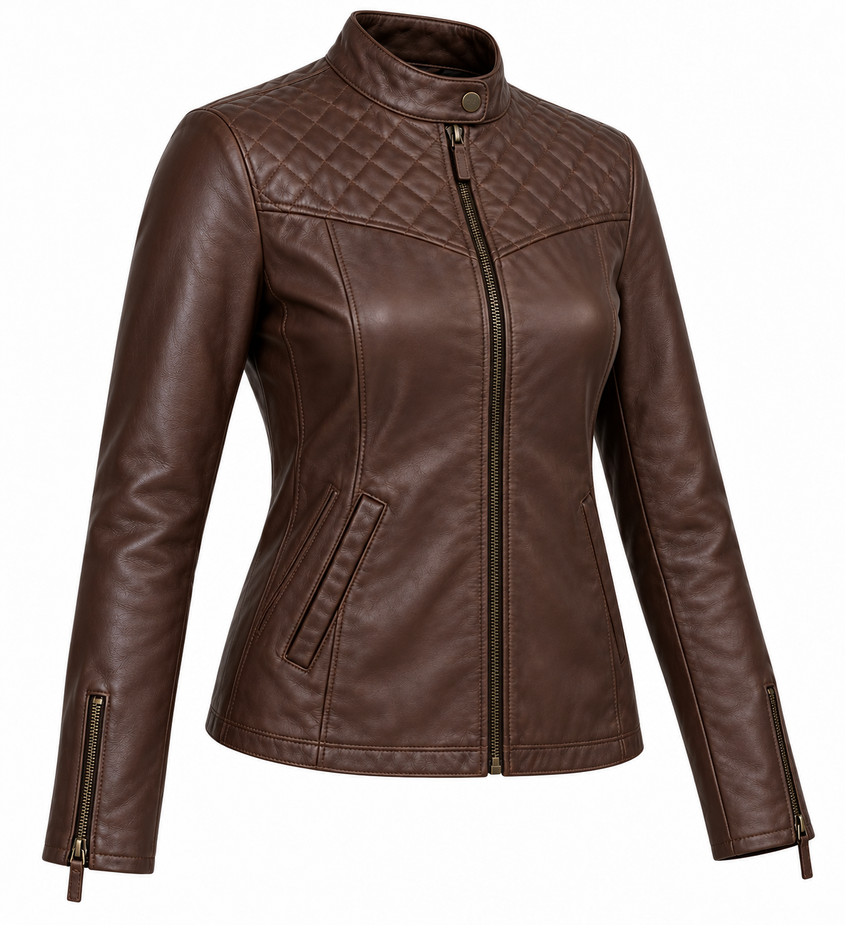 W024 brown leather jacket angle view