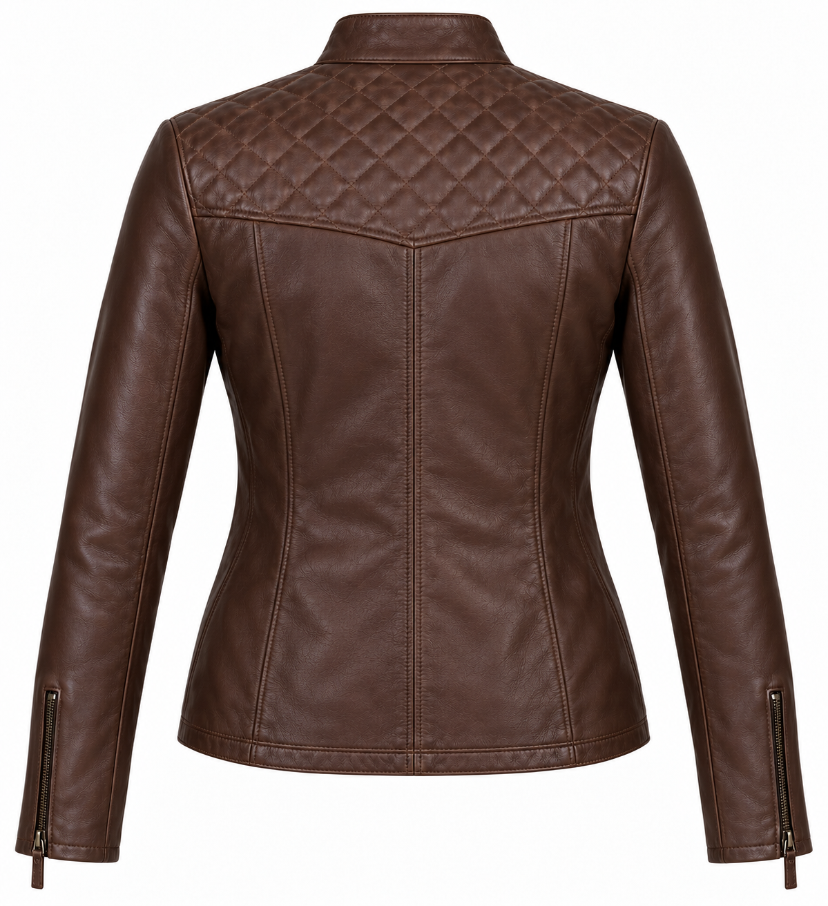 W024 brown leather jacket back view