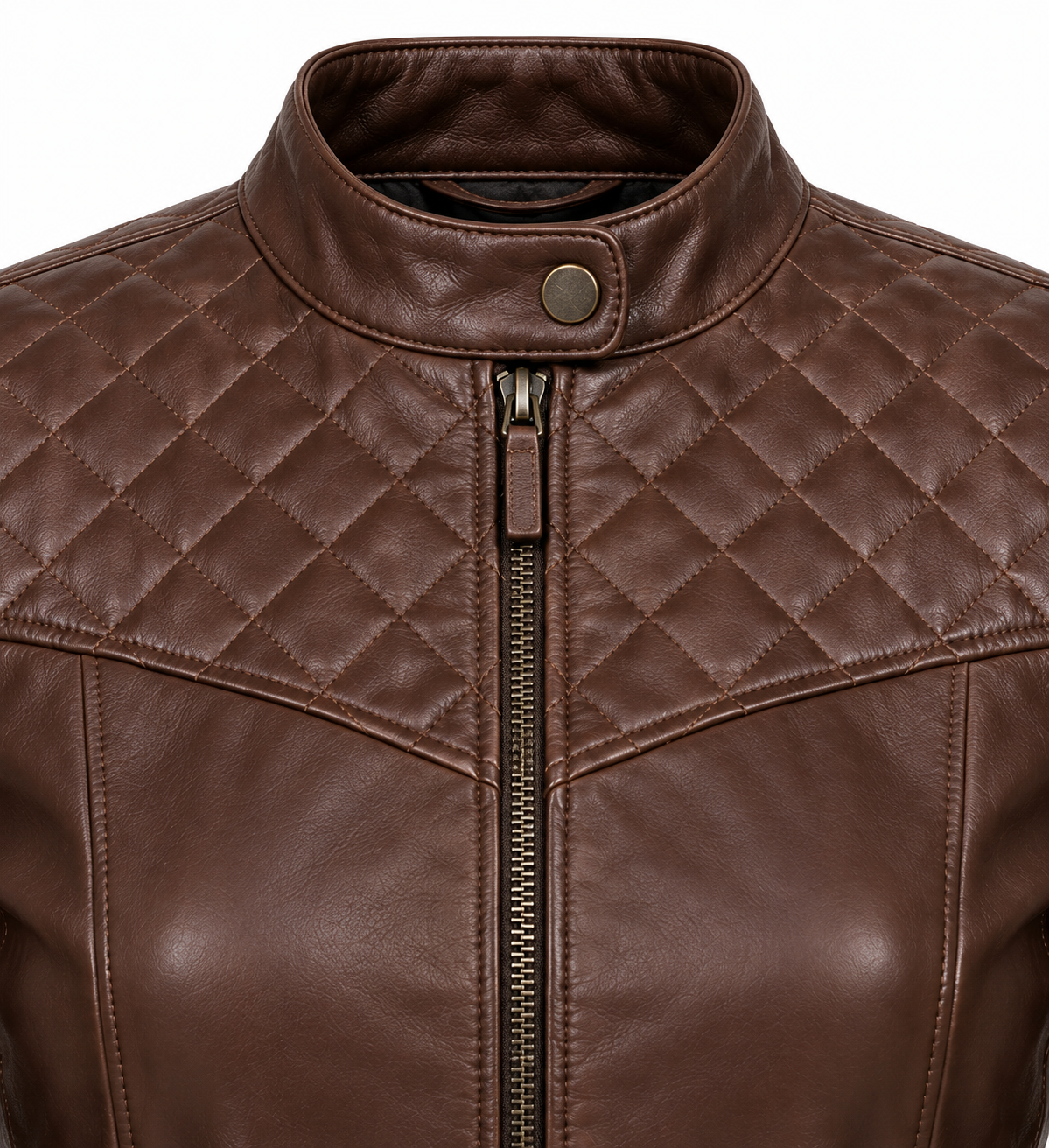W024 brown leather jacket detail view