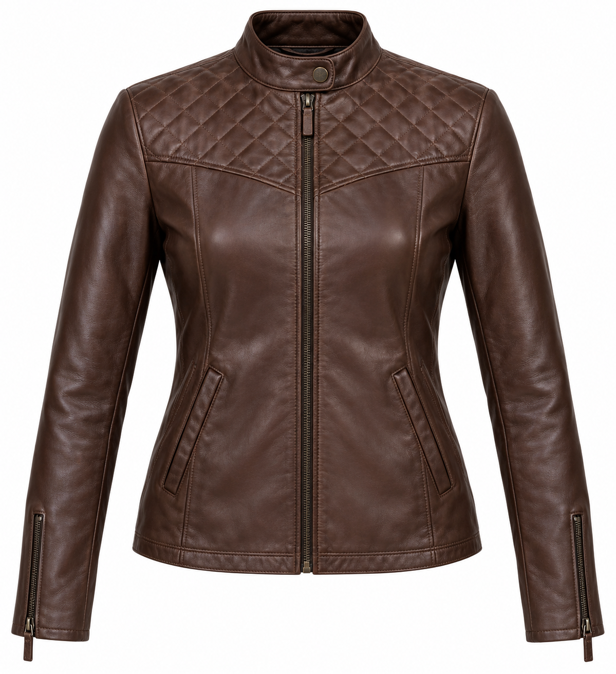 W024 brown leather jacket front view