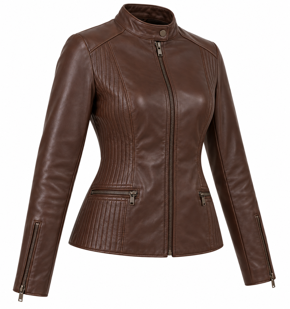 W025 brown leather jacket angle view