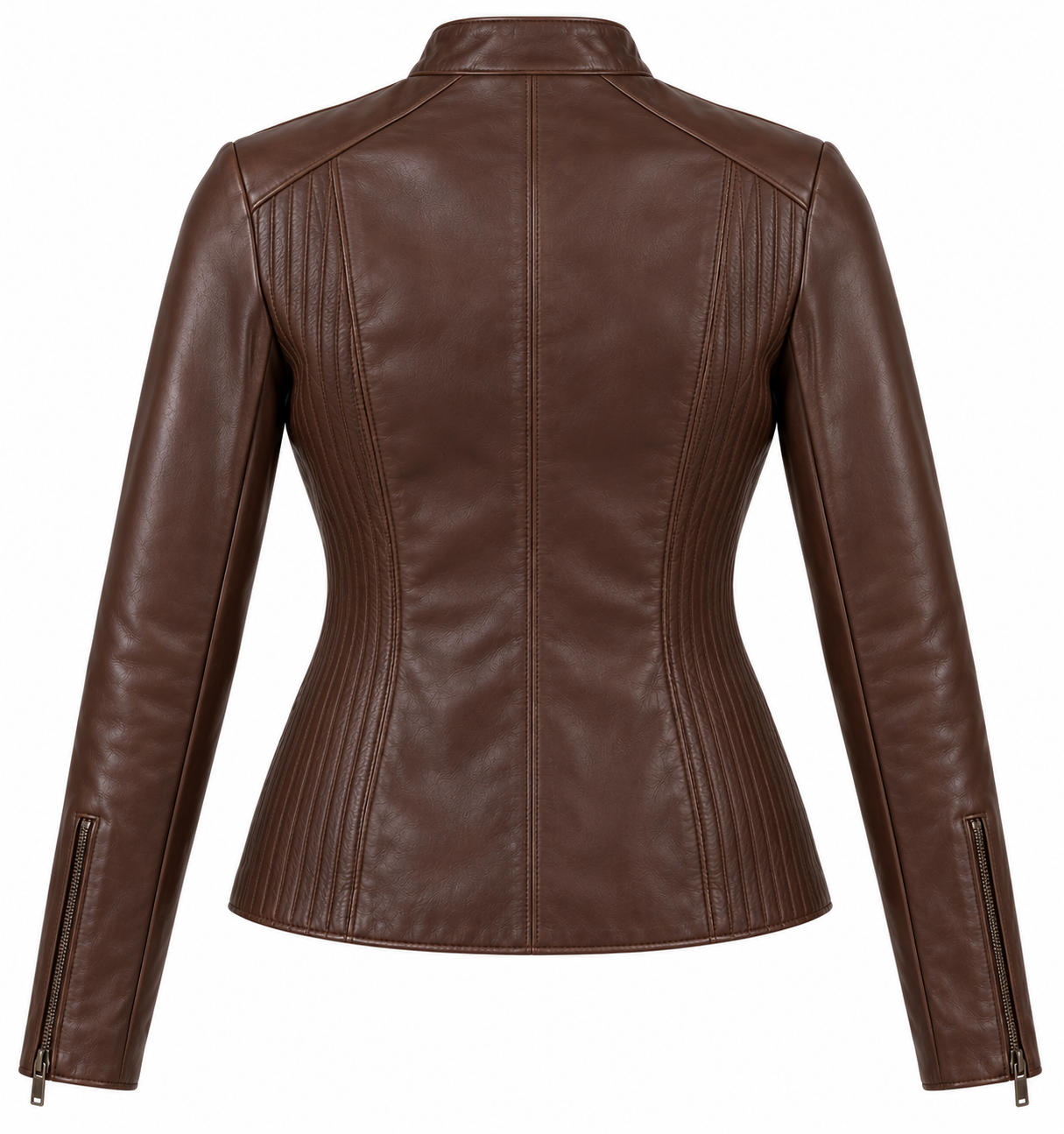 W025 brown leather jacket back view